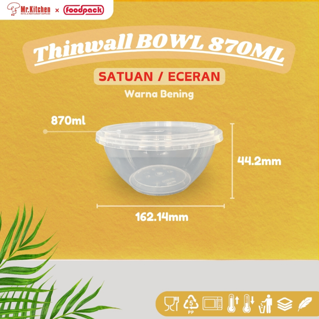 [ECERAN] 870ml Thinwall BOWL / MANGKOK BOWL Plastik + TUTUP CUP