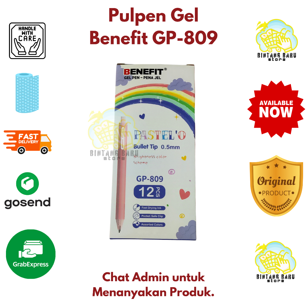 

[HARGA 1 LUSIN] BENEFIT GP-809 - PULPEN GEL PASTEL'O 0.5mm