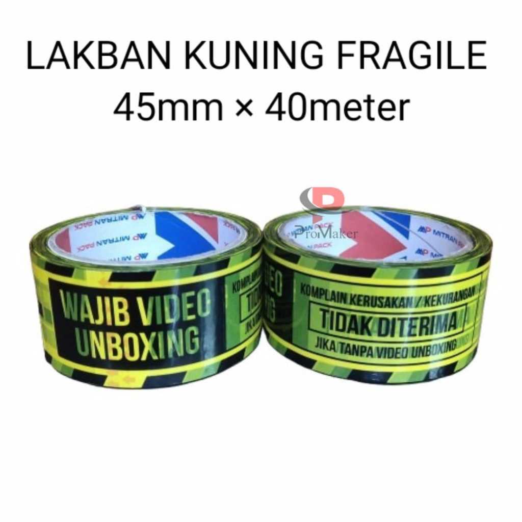 

Lakban Kuning Printing Fragile Jangan di Banting dan video unboxing 45mm x 40 meter Full 1 Pcs Mitra Pack