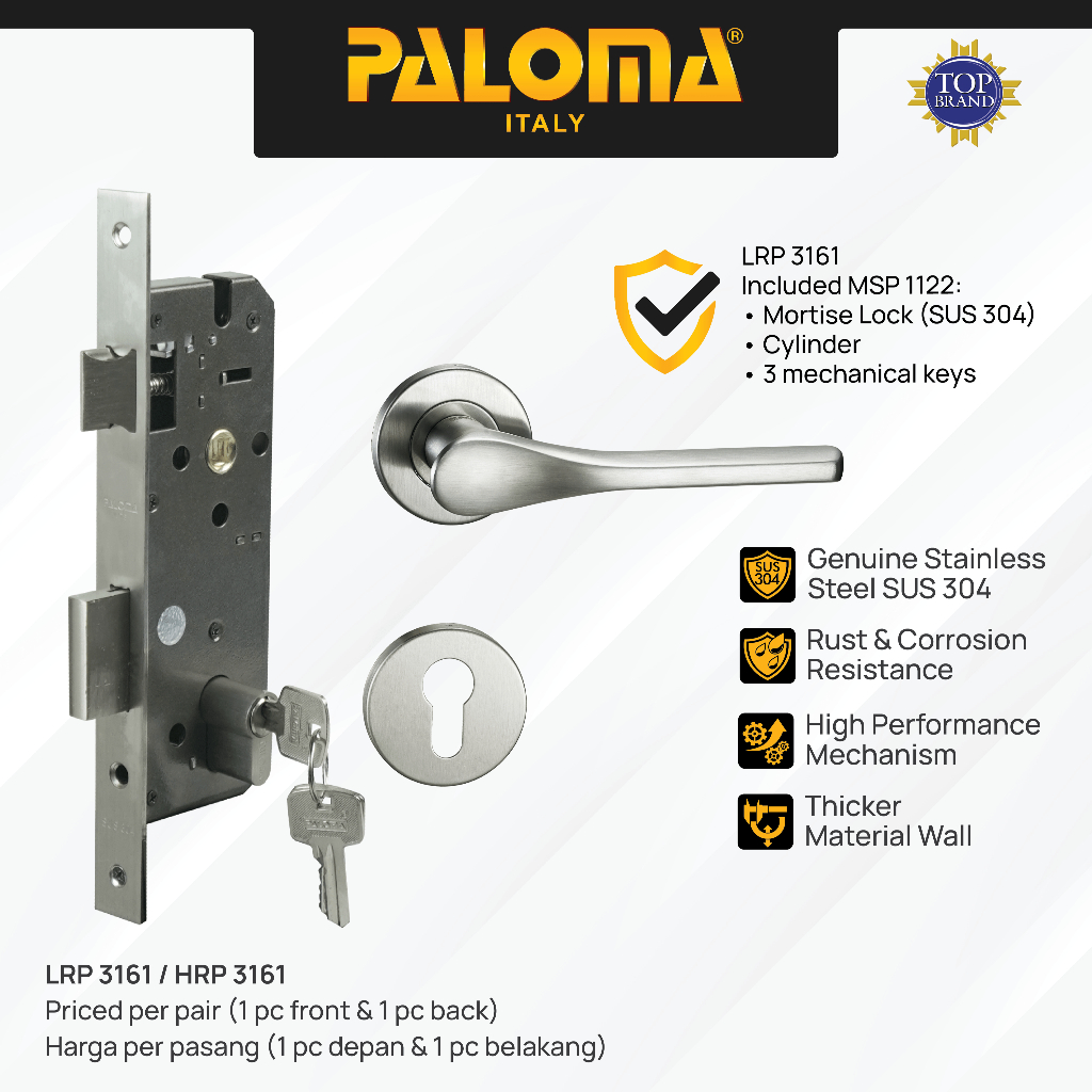 PALOMA Gagang Pintu Door Handle Pintu Roses Lever Engkol Pisah Misah Paket Kunci Pintu Lockset Lock 