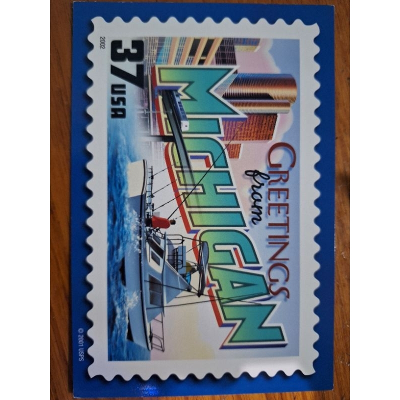 

kartu pos greetings from michigan/usa postcard