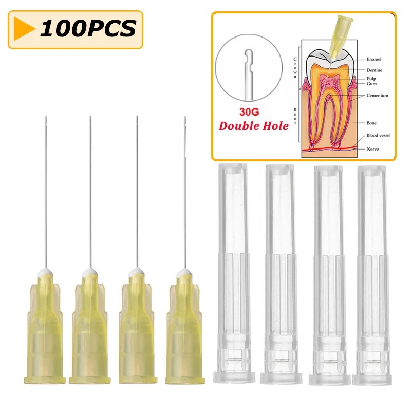 100Pcs Dental Endo Irrigation Needle Tip 25G/27G/30GA 30G End-Closed Side Hole Endo Syringe Root Can