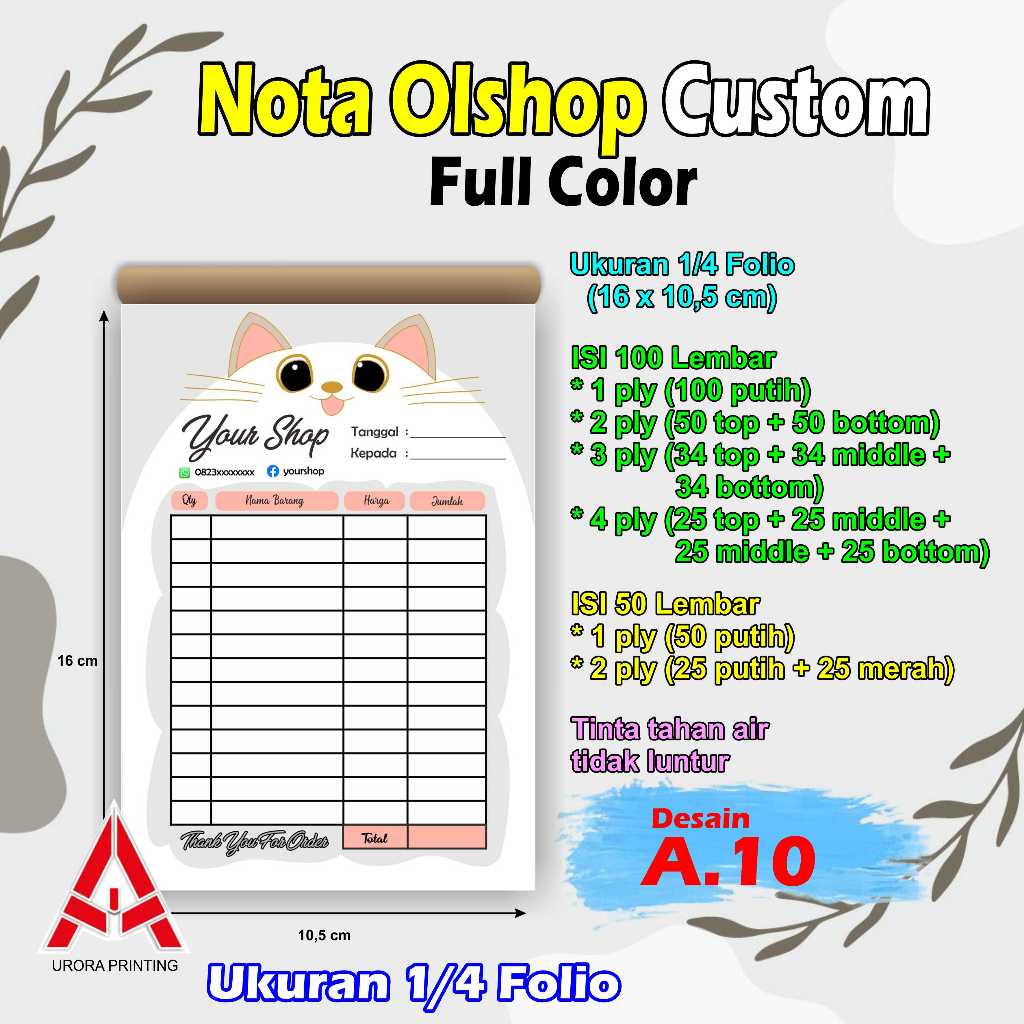 

Cetak Nota Full Color Gratis Biaya Desain Custom Nama Toko