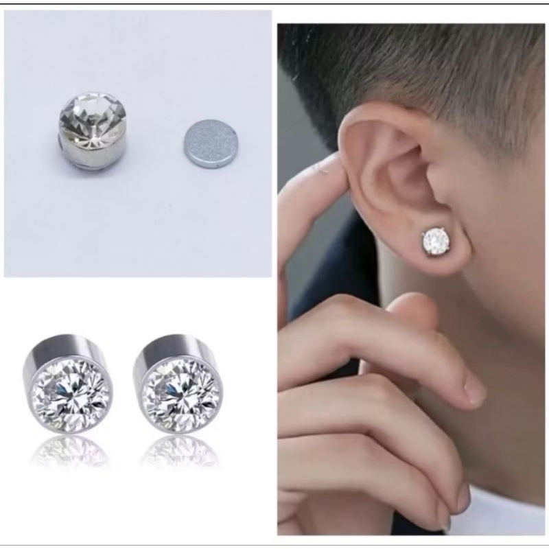 Anting magnet permata berlian stainless steel pria dan wanita