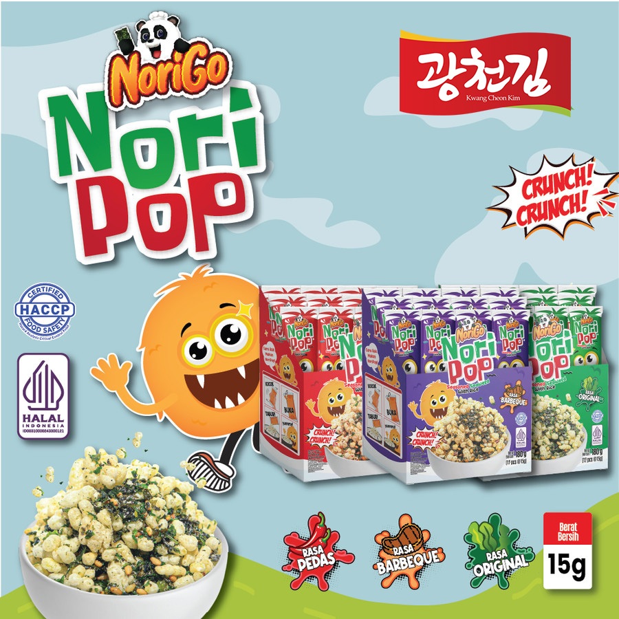 

[HALAL] Norigo Nori Pop Seasoned Seaweed With Rice (1 BOX ISI 12 PCS) / Snack Tabur Nori / Snack Rumput Laut 15g