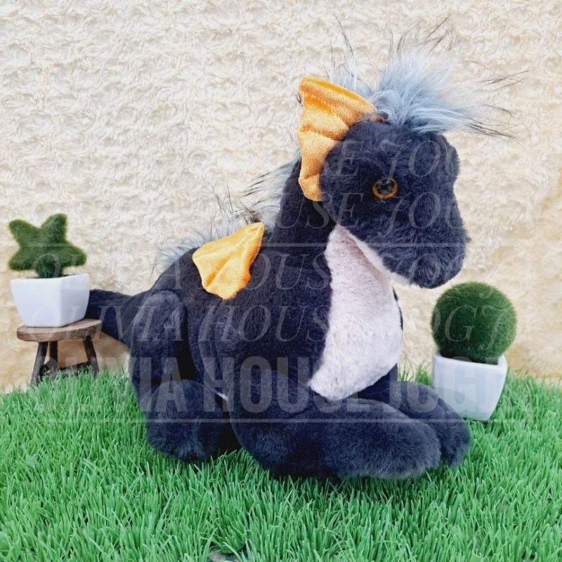 Boneka Naga Hitam L Boneka Dragon Black L Boneka Naga Drake Orange Wings L
