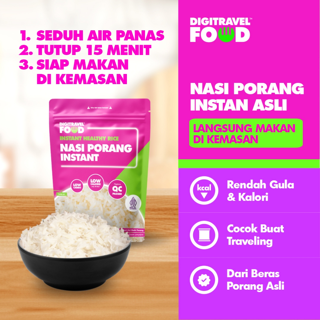 

DIGI TRAVEL Nasi Beras Porang | Nasi Porang | Nasi Instan Beras Porang | Beras Porang 40gr