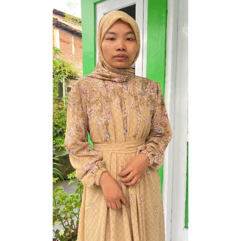 Aorora gamis Ceruty Babydoll Printing Kekinian Free hijab