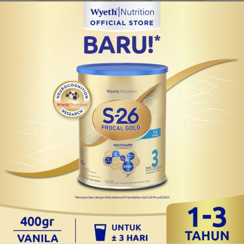 

S-26 Procal Gold Tahap 3 Susu Bubuk Pertumbuhan Anak 1-3 Tahun Vanila 400 g
