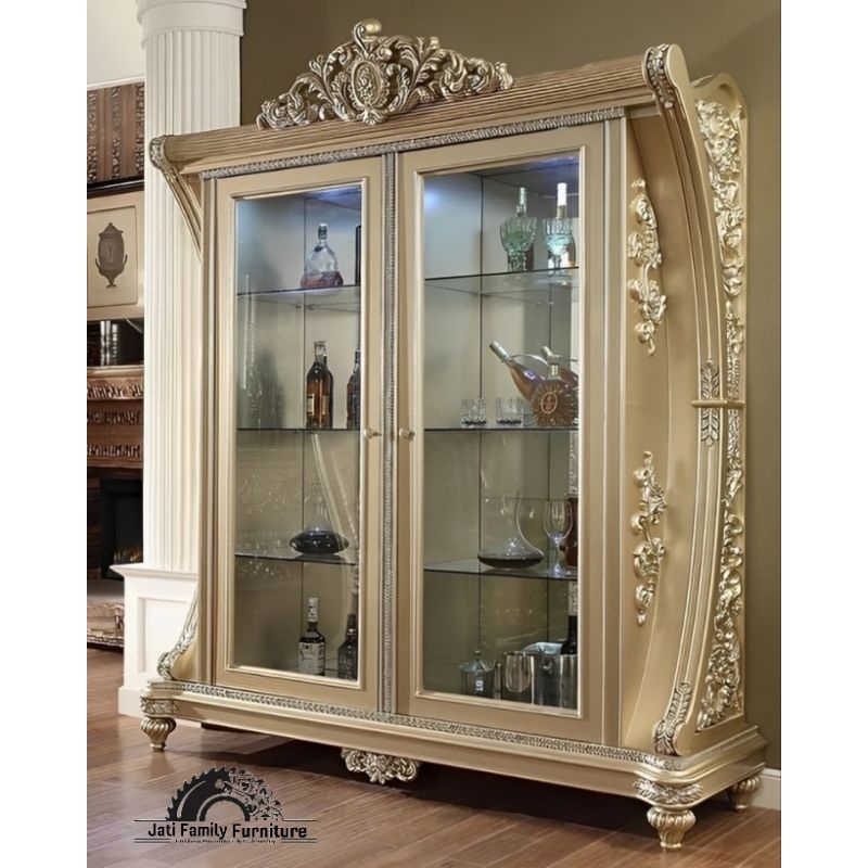 Lemari Hias ukir davinci jati Jepara Uk 180 x 50 x 200