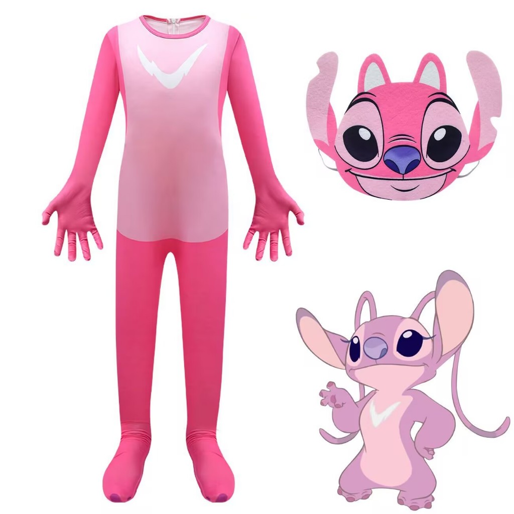 Kids Boys Girls Anime Cartoon Angel Lilo Jumpsuit with Gloves Mask Set Outfit Children Role Play Hal