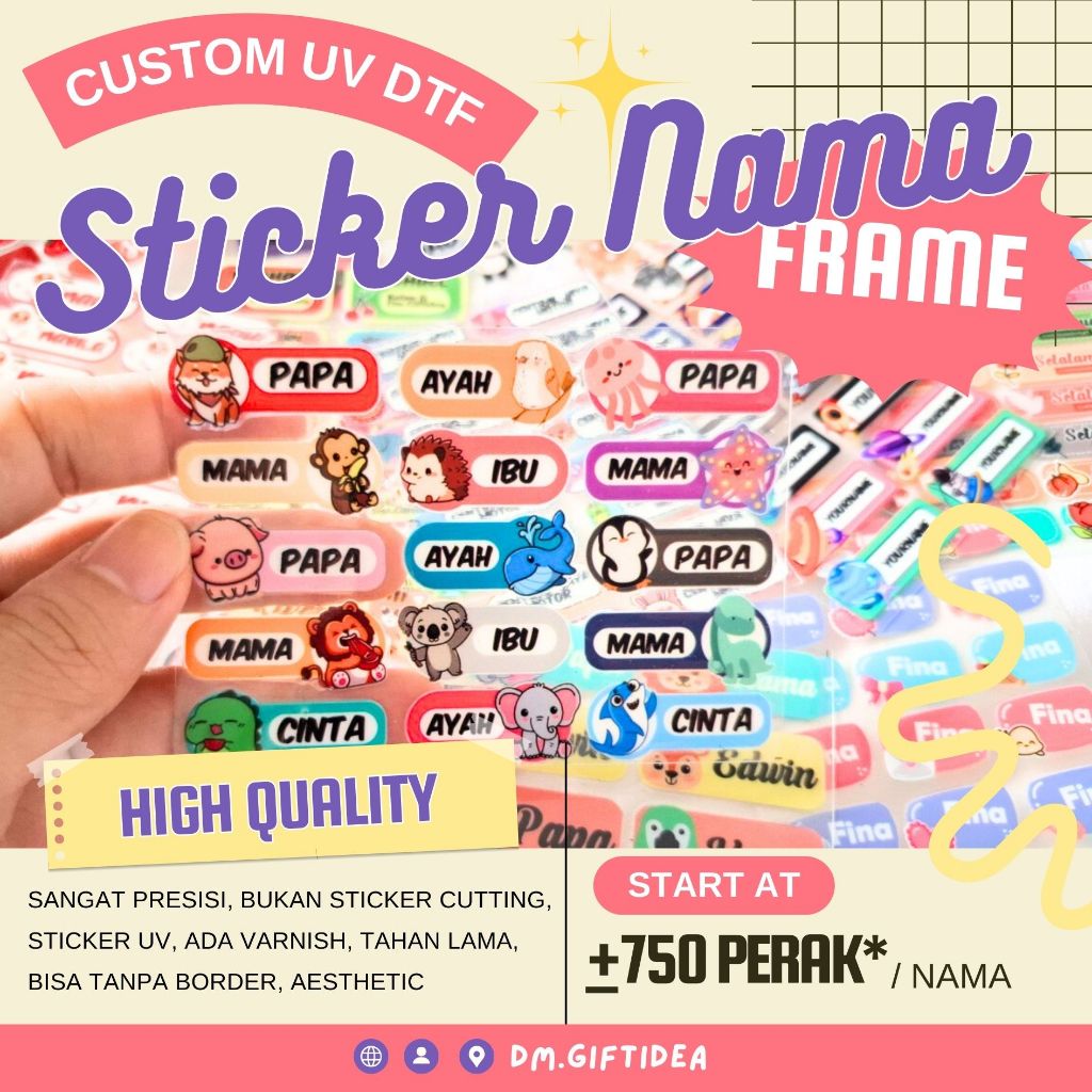 

Sticker Nama Frame Border Background UV Nametag Tattoo Custom Print Cetak Nama UV Tulisan Cartoon Cute lucu Anak Dewasa Label Nama Tanda Tahan Air Indoor Outdoor Awet Mengkilap