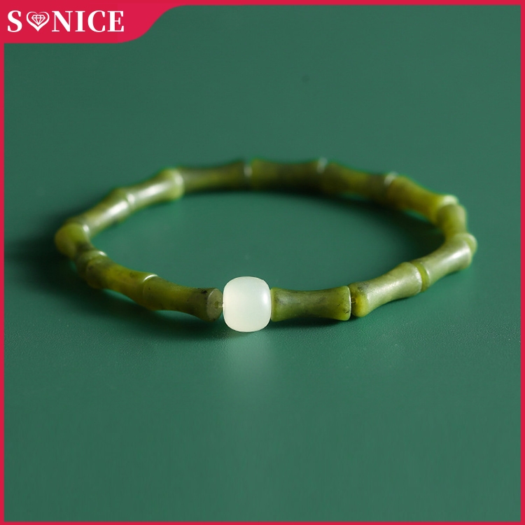 【1.1 Promo】SONICE Gelang Giok Bambu Sehat Wanita Bambu Gelang Sehat Giok Hetian Hijau Asli Membawa K