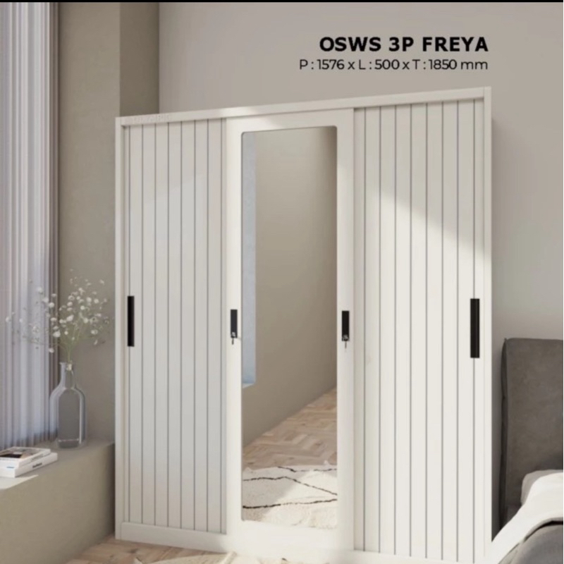 lemari pakaian 3p sliding besi jumbo Olympic