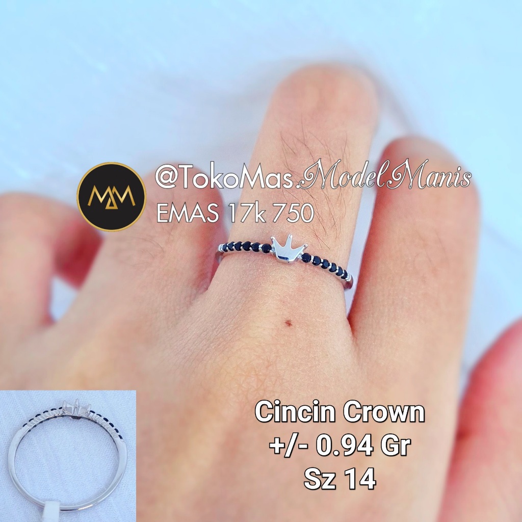 Cincin Crown Listring Hitam Italy Putih 750 kadar 17k