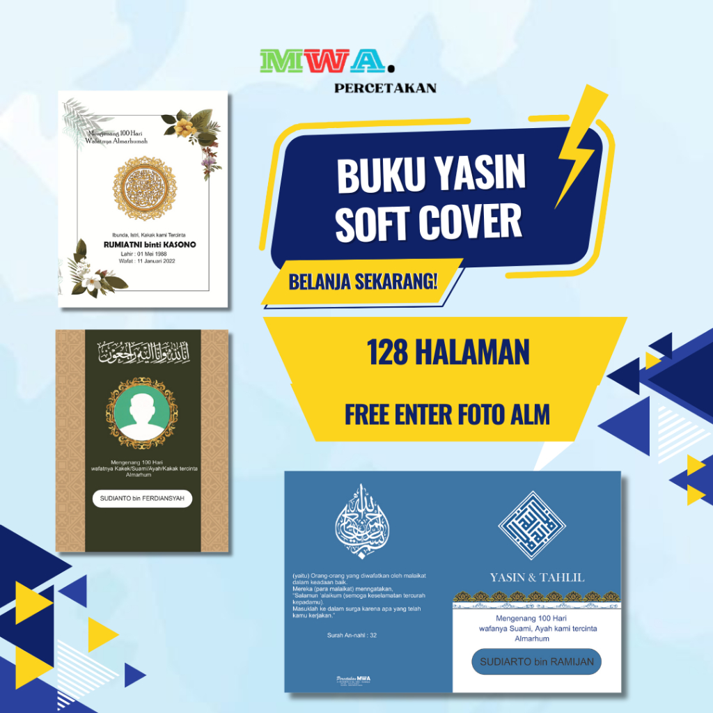 Buku Yasin SOFT COVER CUSTOM, TERMURAH Free foto Almh, Free Sisipan, 128 Halaman