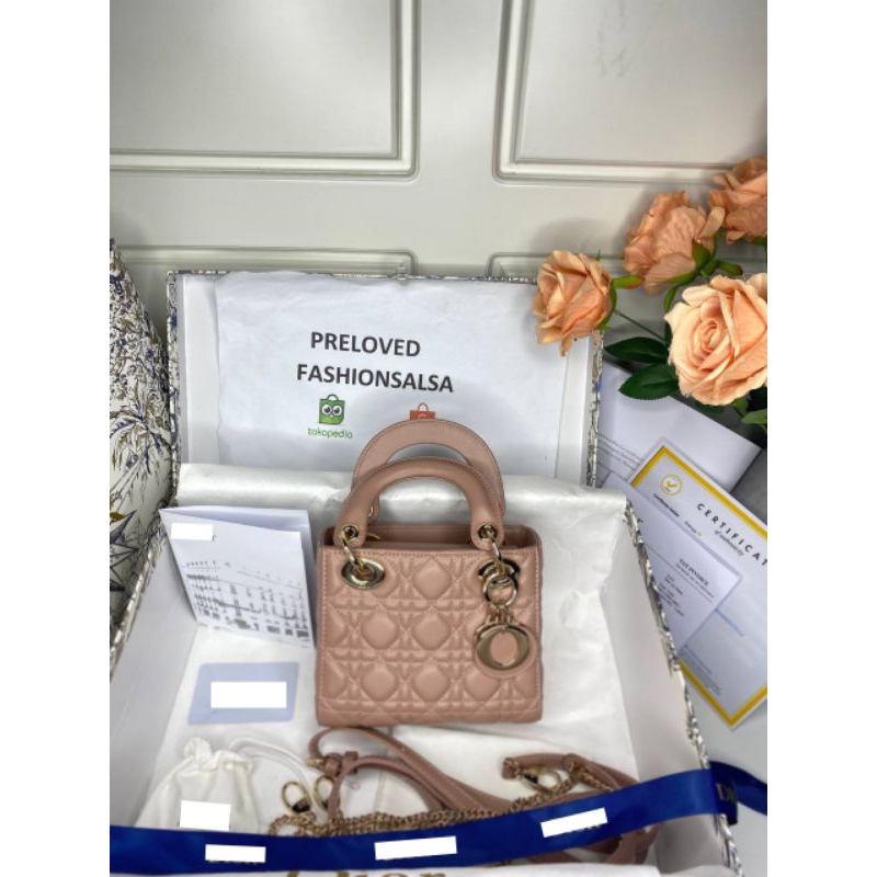 preloved rec Mini lady dior pink nude calfskin bag