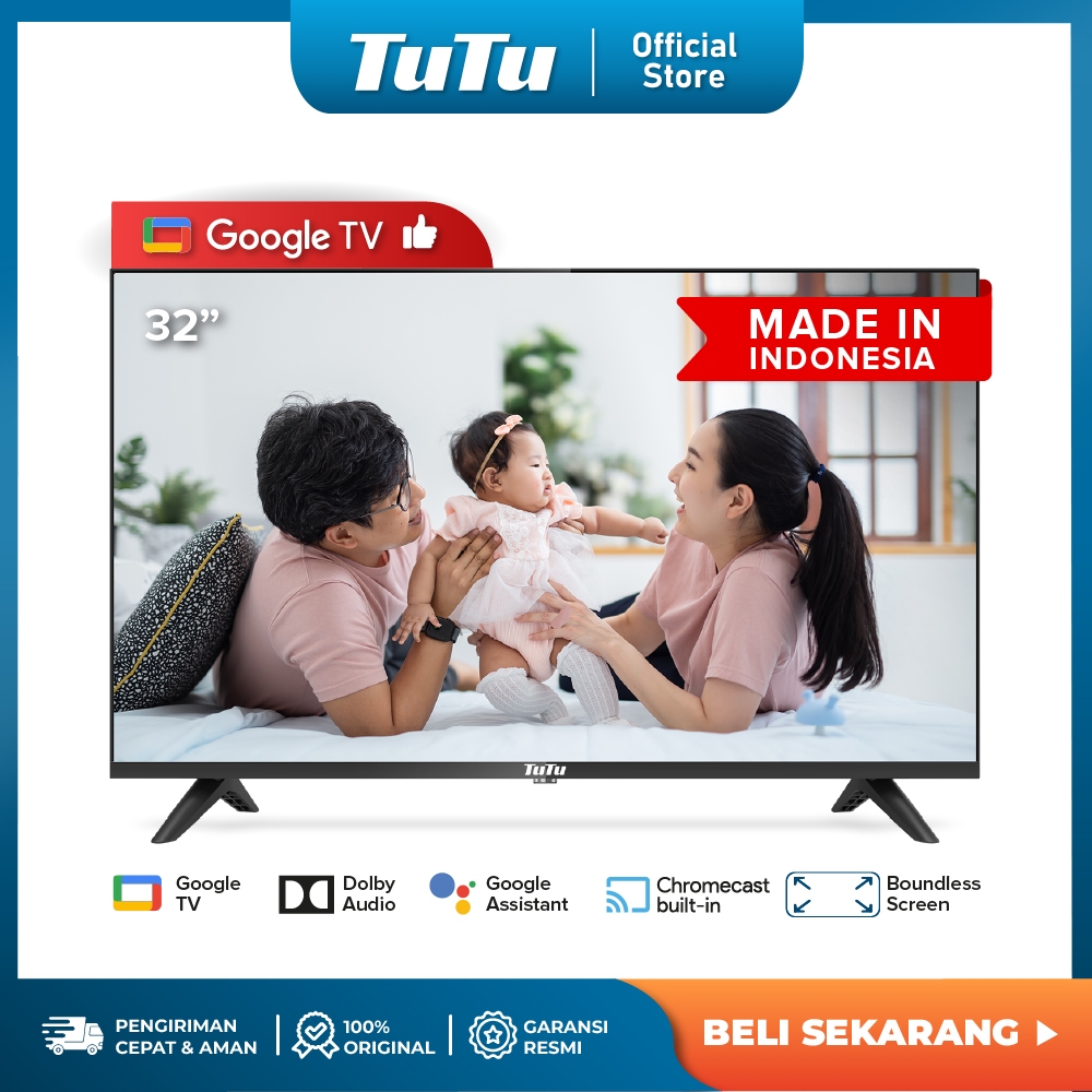 TUTU Google Smart TV 32 inch - HDR10 - Full HD - 5G WiFi - HDMI - Google Assistant - Model IDTT32G01