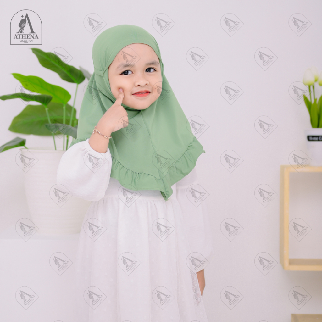 Kerudung Anak Perempuan Renda Bergo Maryam Renda Anak Ruffle / Rempel Tali Jersey 0 - 3 Tahun