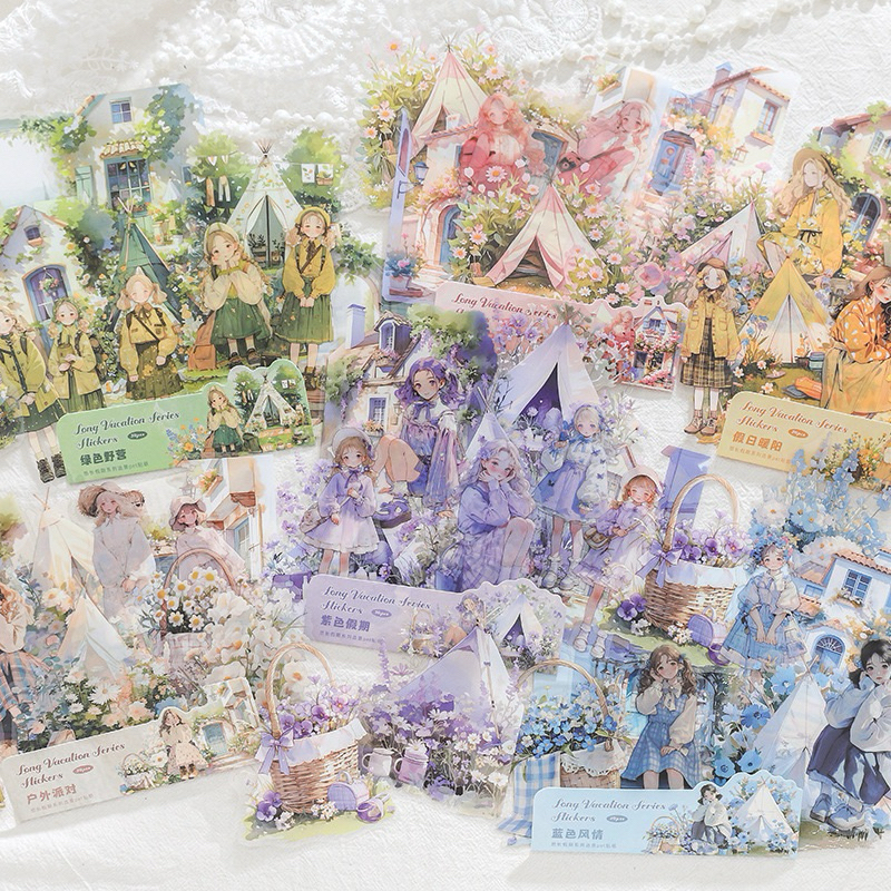 

(7B) sticker transparan perempuan cantik cute camping kemah girl taman bunga flower garden