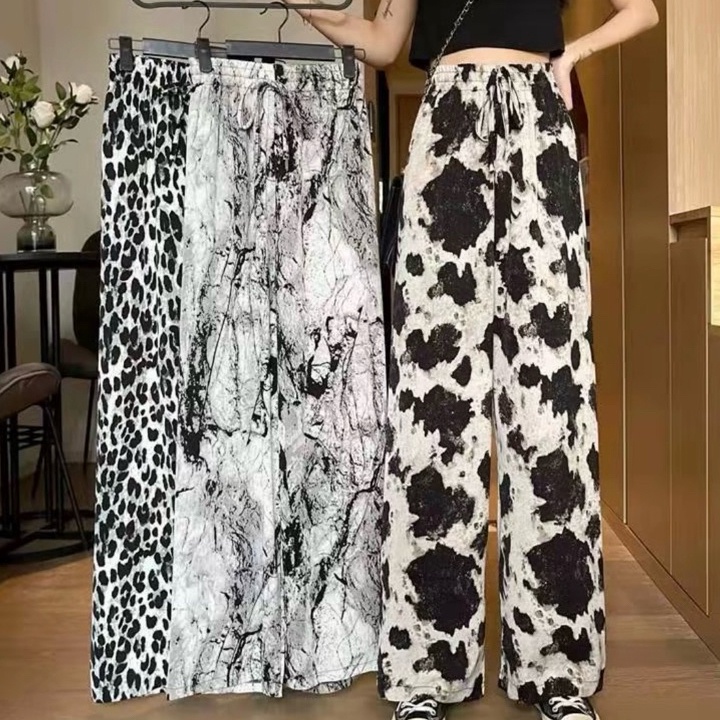 Cepat 3pcs Celana Hommy Kulot Rayon Wanita Premium Motif Abstrak