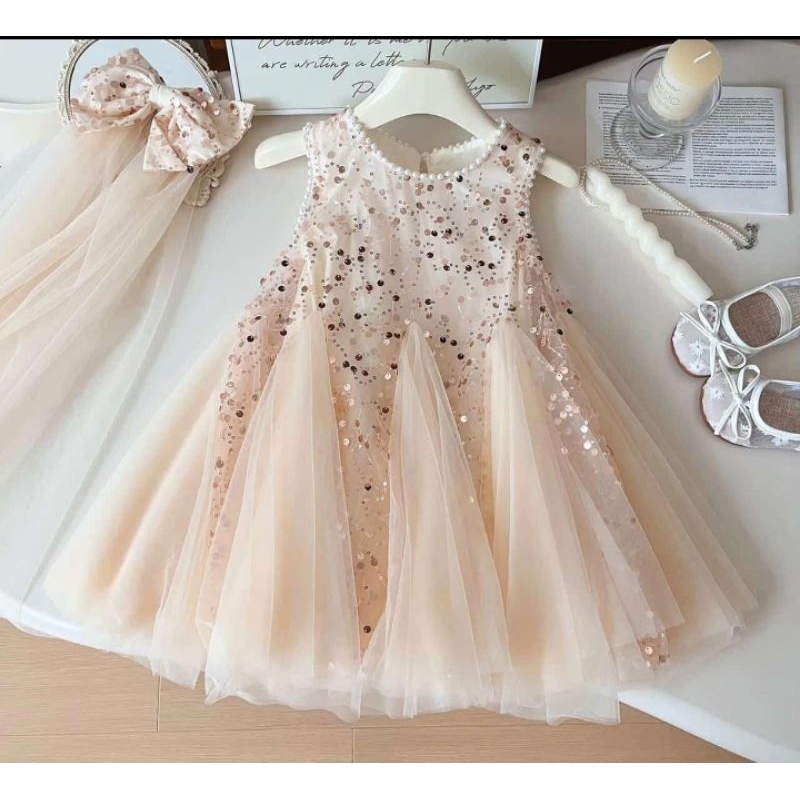 110 150 170 Dress Pesta Anak Tutu Rose gold Squin Glamor