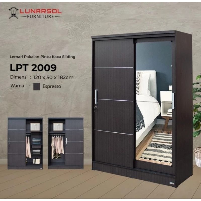 Lemari Baju sliding kaca lemari pakaian 2 pintu geser kaca lemari baju murah bandung LPT 2009 LUNARS