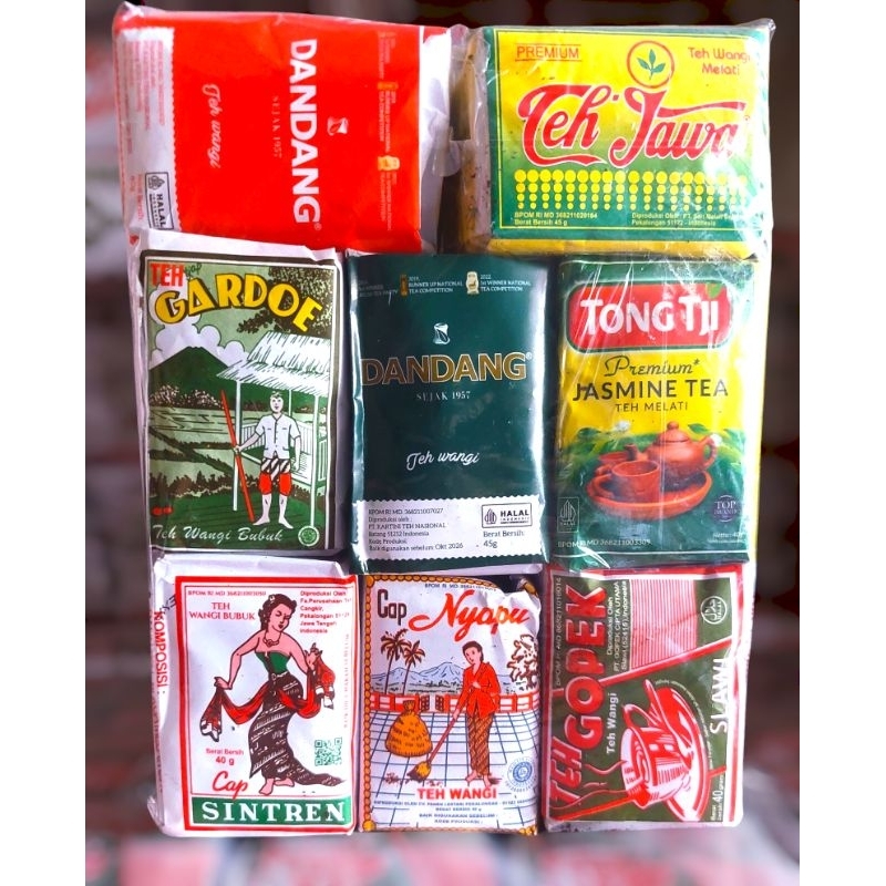 

racikan 8 teh ( sintren, nyapu, gopek, ddg merah, ddg selection, gardoe, jasmine 40, teh jawa )
