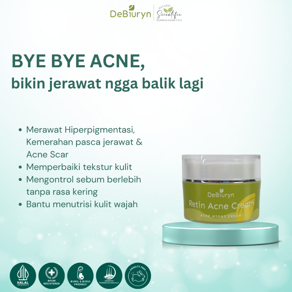 DeBiuryn Retin Acne Night Cream 10gr Niacinamide BHA Krim Malam Anti Jerawat