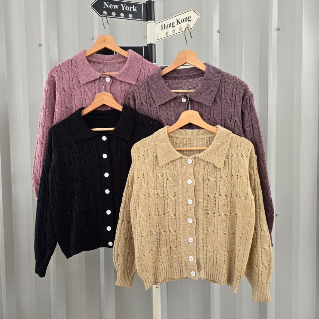 ADELLE CABLE OUTHER/ CARDIGAN RAJUT POLO BERKERAH KEPANG