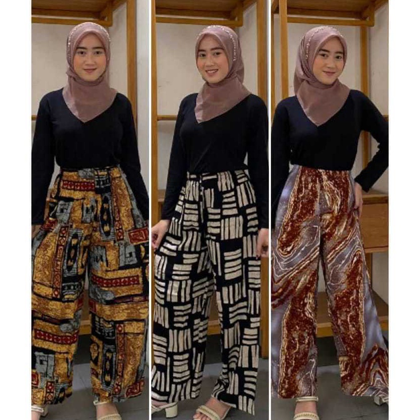 Hematku CELANA KULOT MOTIF BATIK BUNGA BAHAN RAYON