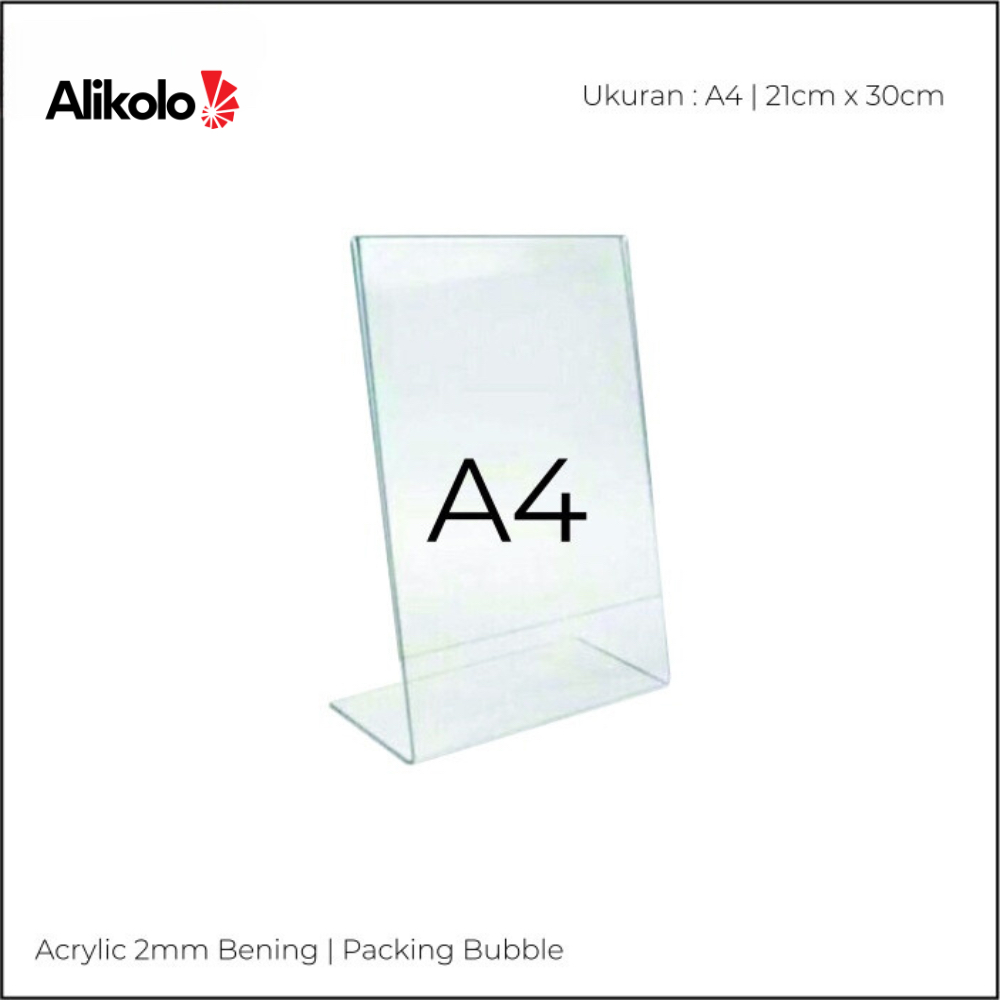

Akrilik Tempat Brosur A4 / Acrylic Tent Card Holder Stand 2 sisi A4 Type-L