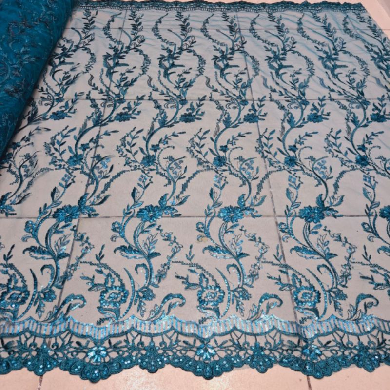 (COD)bahan tile bordir spenggel/kain tile bunga/motif akar prada