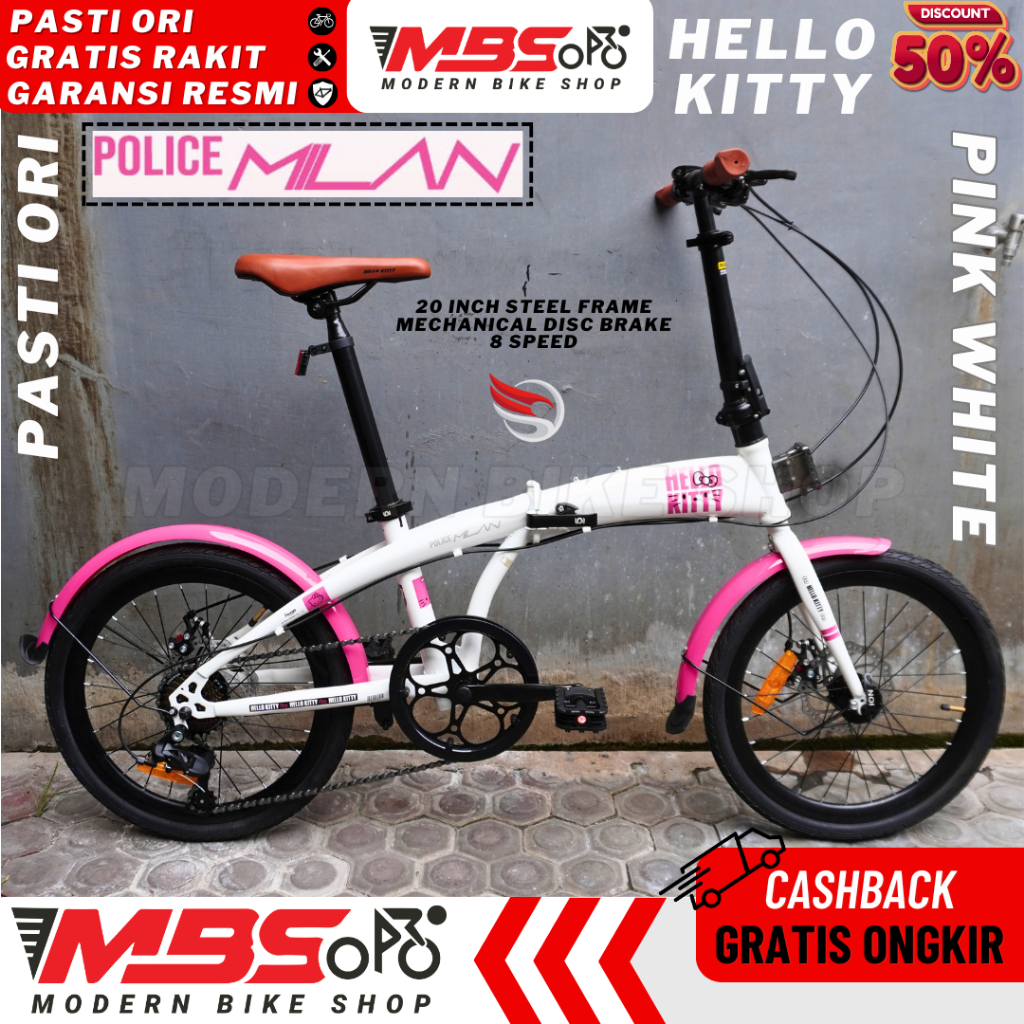 [PASTI ORI] ELEMENT POLICE MILAN HELLO KITTY 20 INCH SEPEDA LIPAT DEWASA FRAME STEEL 8 SPEED FOLDING