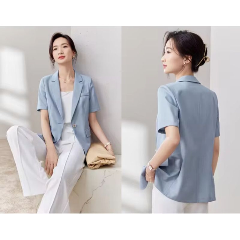 Blazer Outer Korea Wanita Casual Lengan Pendek