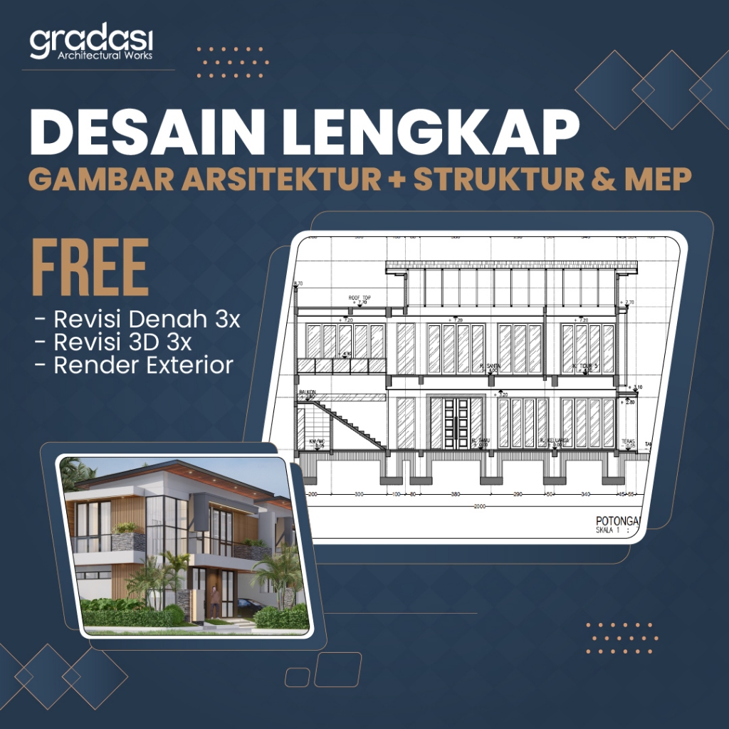 Jasa Gambar Desain Rumah Minimalis & Bangunan | Gambar Kerja Lengkap + 3D