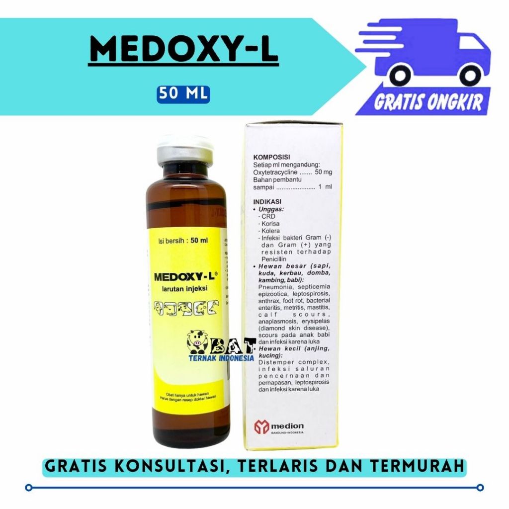 MEDOXY L 50 ML - Obat Anti Infeksi Hewan Spektrum Luas Sapi Kambing Babi Ayam Unggas