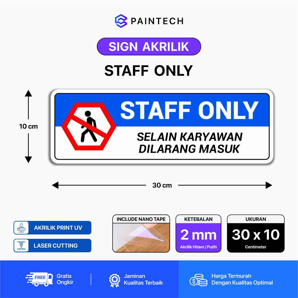 

Sign Akrilik Staff Only Akrilik Print UV Signage Ukuran 30 X 10 CM