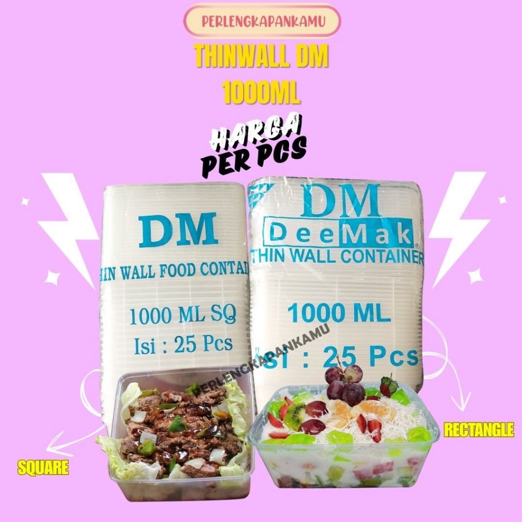 Thinwall 1000ml SQ / Kotak Makan Plastik / Food Container / Box Makan / Cup Jelly / Toples Salad