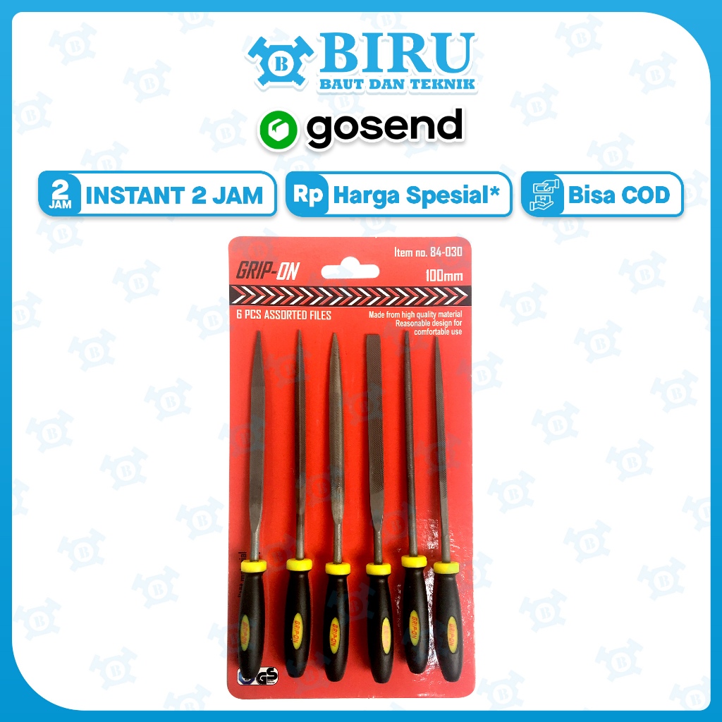 Kikir Grip on 6 pcs Kikir Besi Set Kikir Bulat Segitiga Kikir Gergaji Setengah Bulat Pendek Panjang
