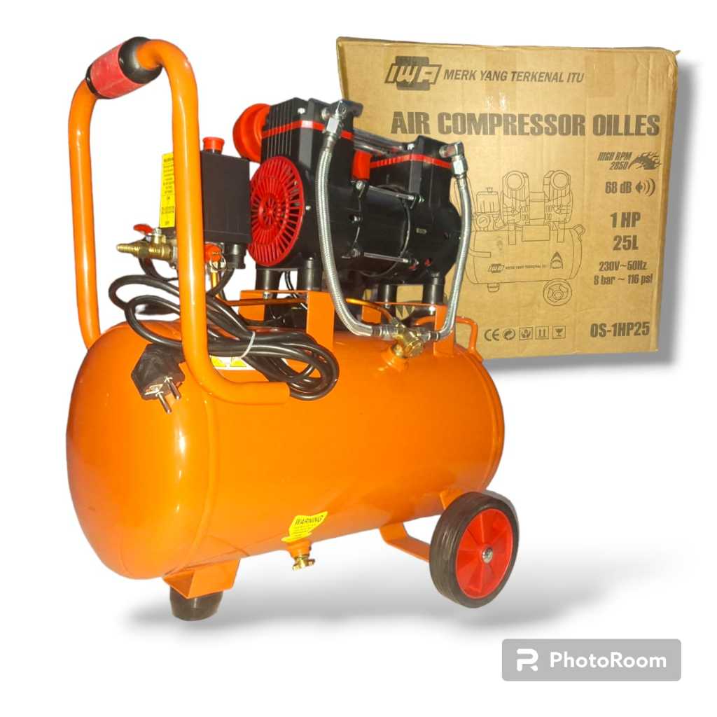 IWA Mesin Kompresor Angin Listrik 25Liter mesin oiless tanpa tabung oli-free portabel Air Oilless