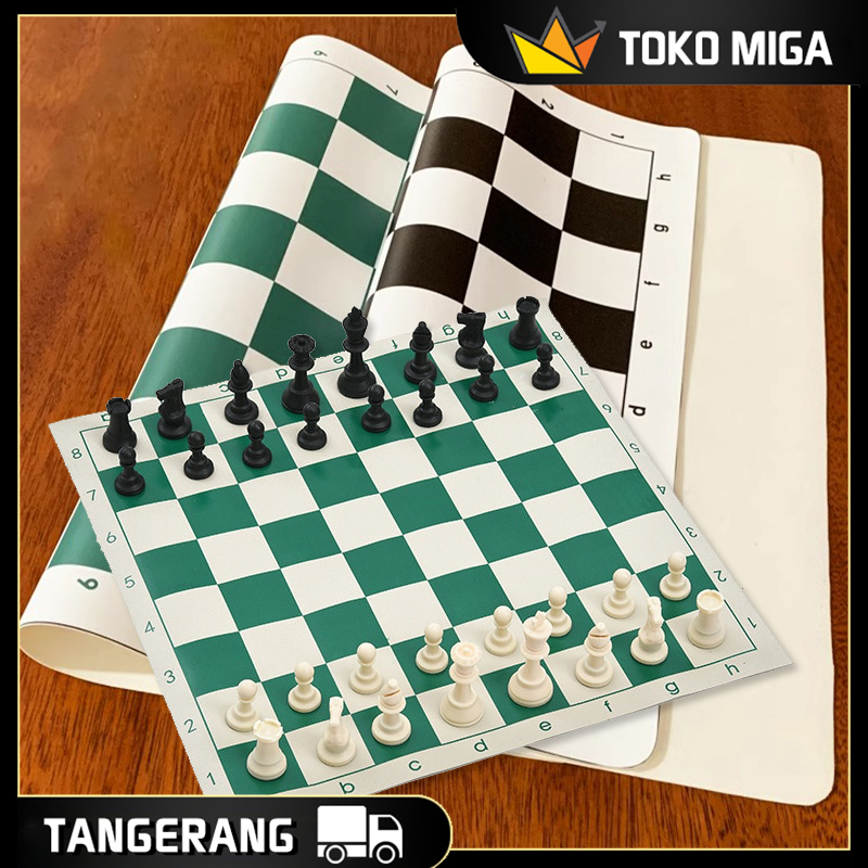 51*51CM Papan Catur Gulung Portabel Papan Catur Vinyl PU Alas Catur 64 Grid Lipat Papan Catur Intern