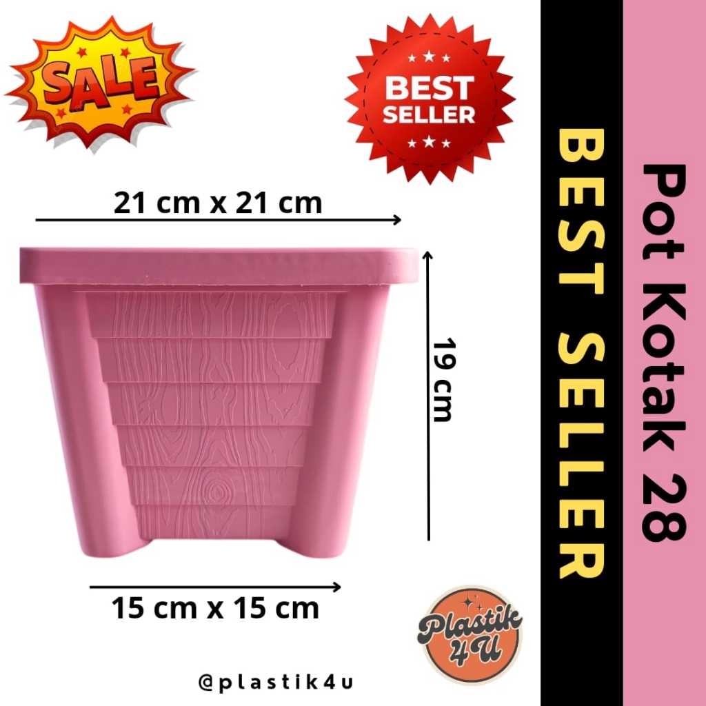 Pot Bunga Plastik Kotak 28 | Pot Tanaman Kotak Plastik Besar 28 | Warna Pink | Harga Terjangkau & Pe