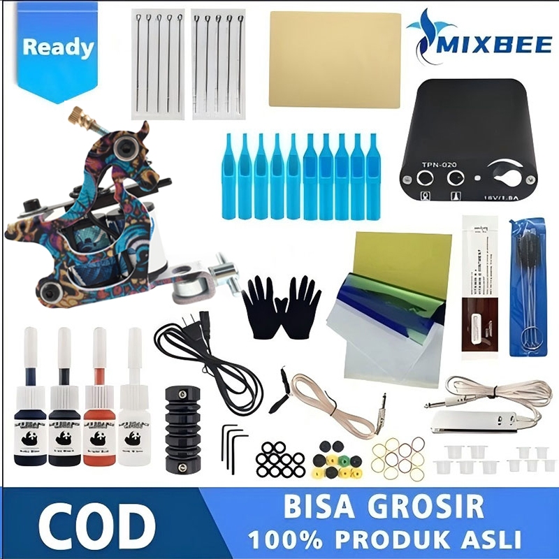 Mesin Tato Full Set - kit tatto lengkap Mesin Alat Tatto termasuk 4 tinta warna
