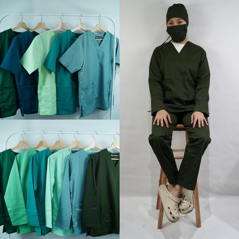 BAJU JAGA HIJAU / BAJU OKA / SCRUB / LENGAN PANJANG DAN PENDEK