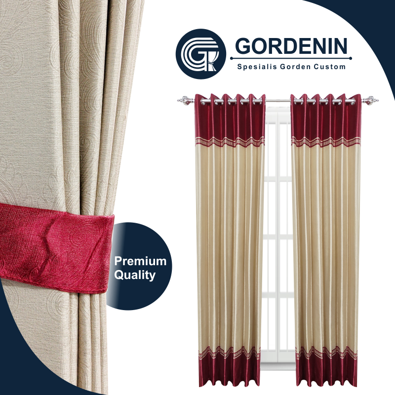GORDEN BLACKOUT MOTIF MEWAH WARNA MERAH MAROON 12 LUBANG 6 GELOMBANG