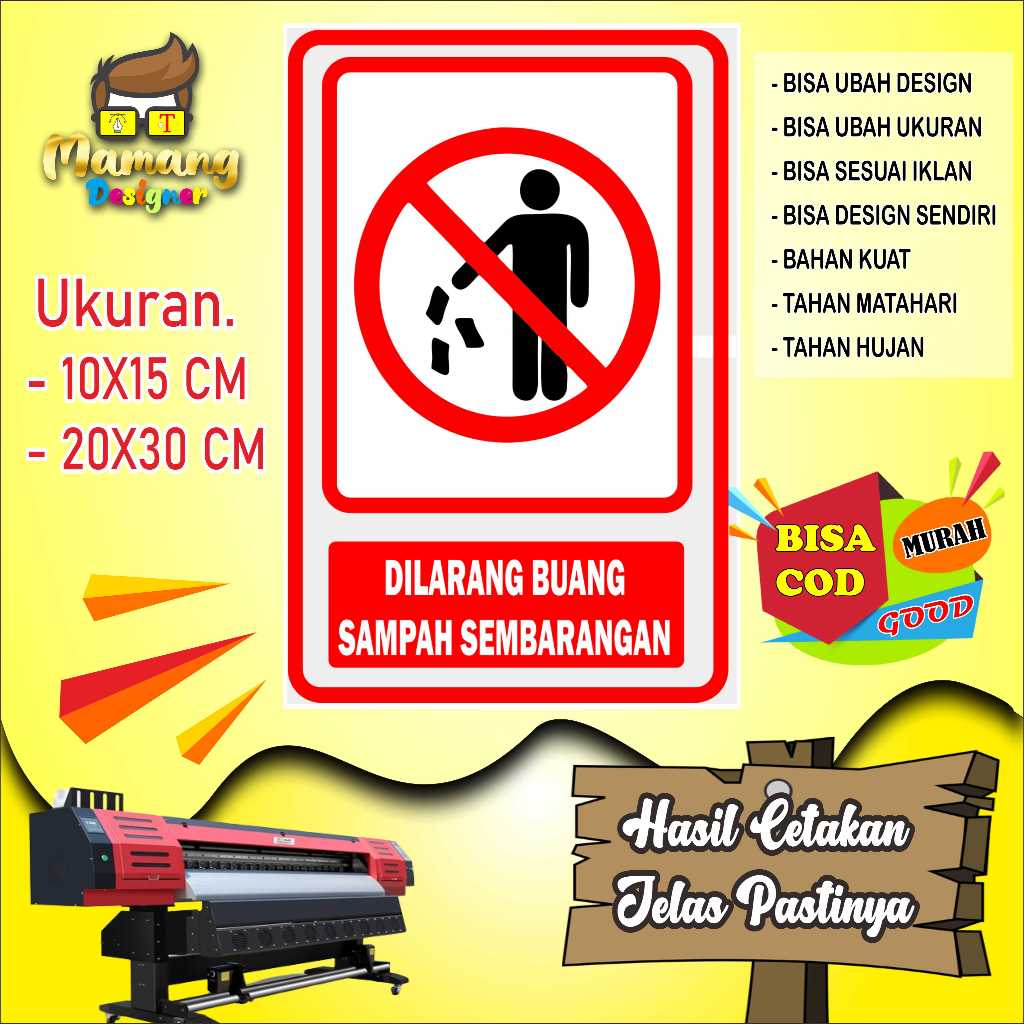 

Cetak Sticker Larangan Buang Sampah Keren Merah