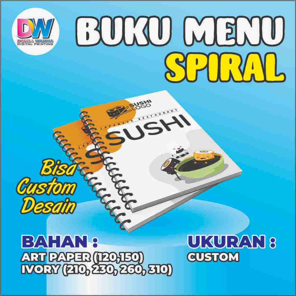 CETAK BUKU SPIRAL/ CETAK BUKU MENU/BUKU MENU CUSTOM/ DAFTAR MENU