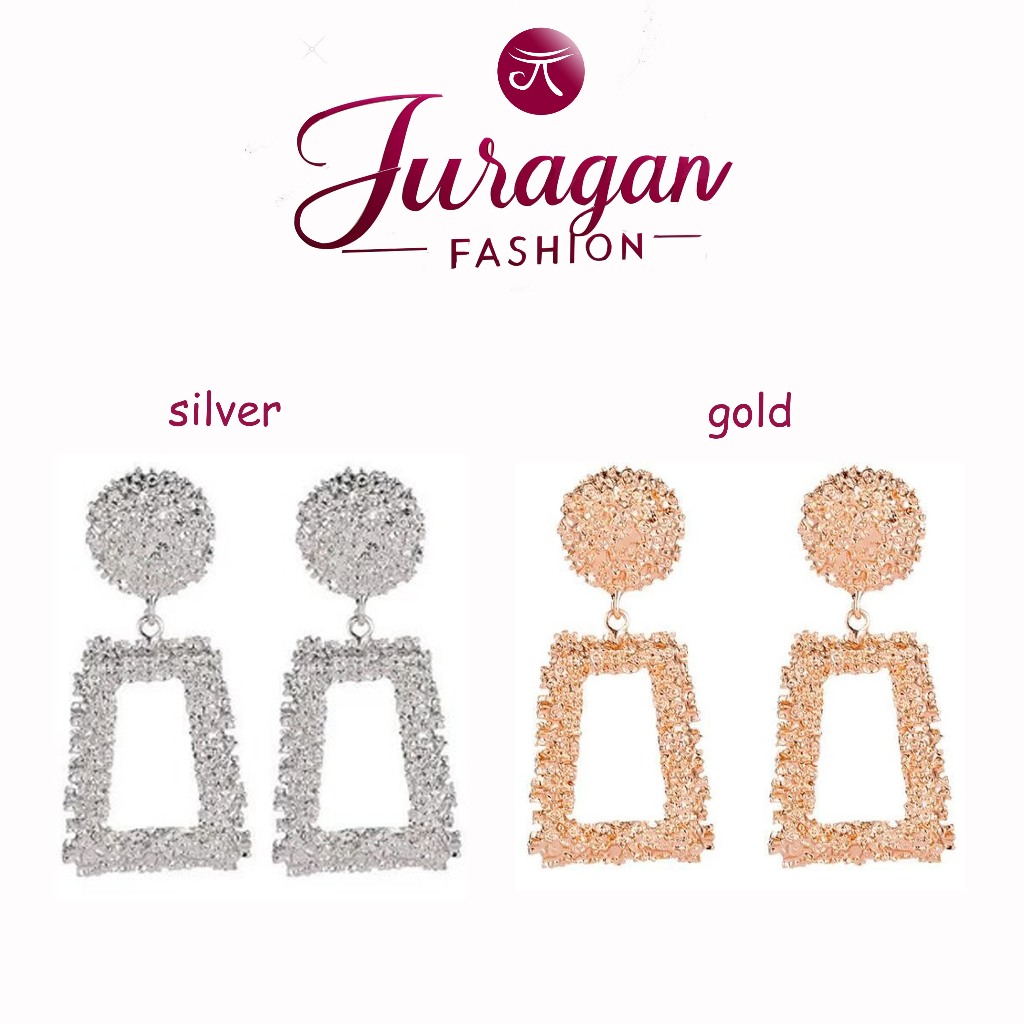 Anting Wanita Titanium Motif Geometris Emas Kerabu Wanita