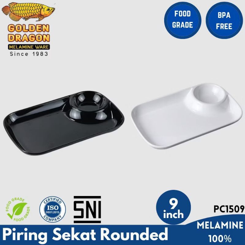 Piring Melamine Sekat Rounded 9 Inch - Melamin Horeka - Golden Dragon PC1509